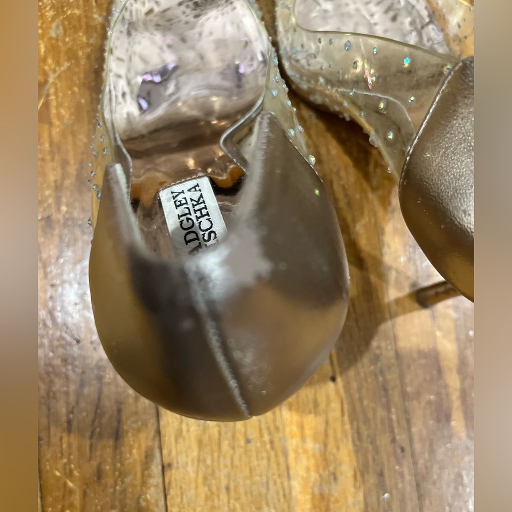 Badgley Mischka Cinderella Pointed Toe Heels Gold and Clear - Picture 4 of 10
